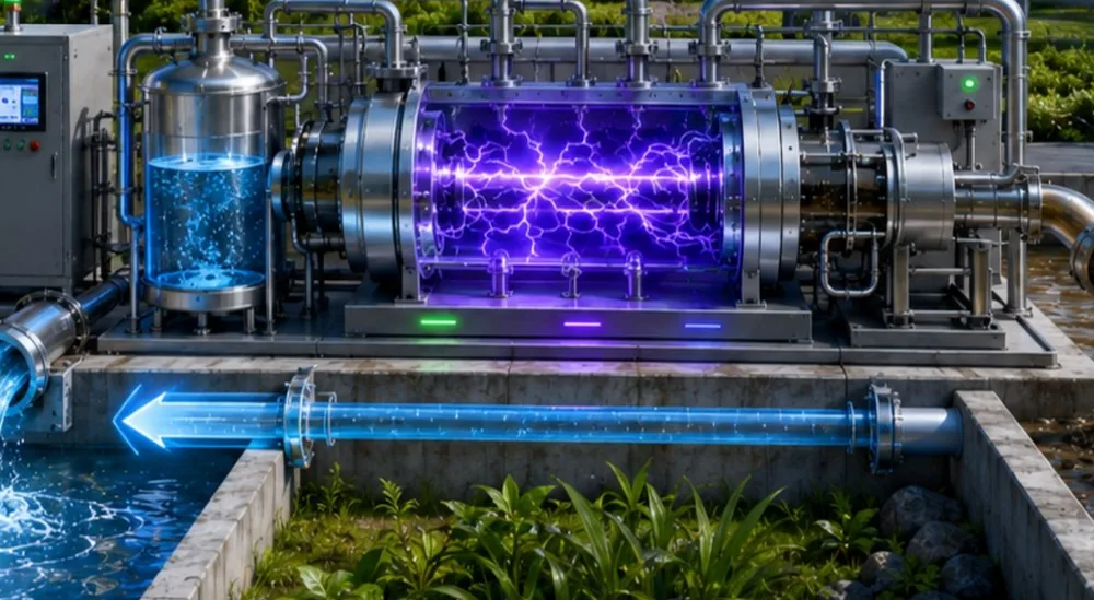 Cold plasma treatment unit at a data center cooling-water site