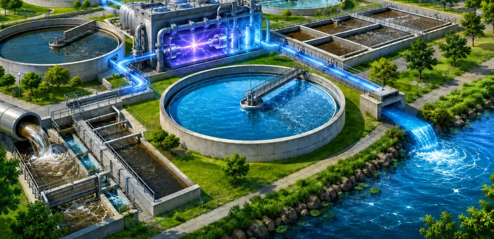 Cold plasma treatment unit within a municipal wastewater plant