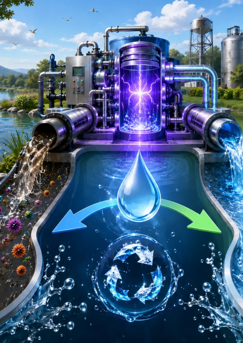 Treated water leaving a cold plasma unit for discharge or reuse