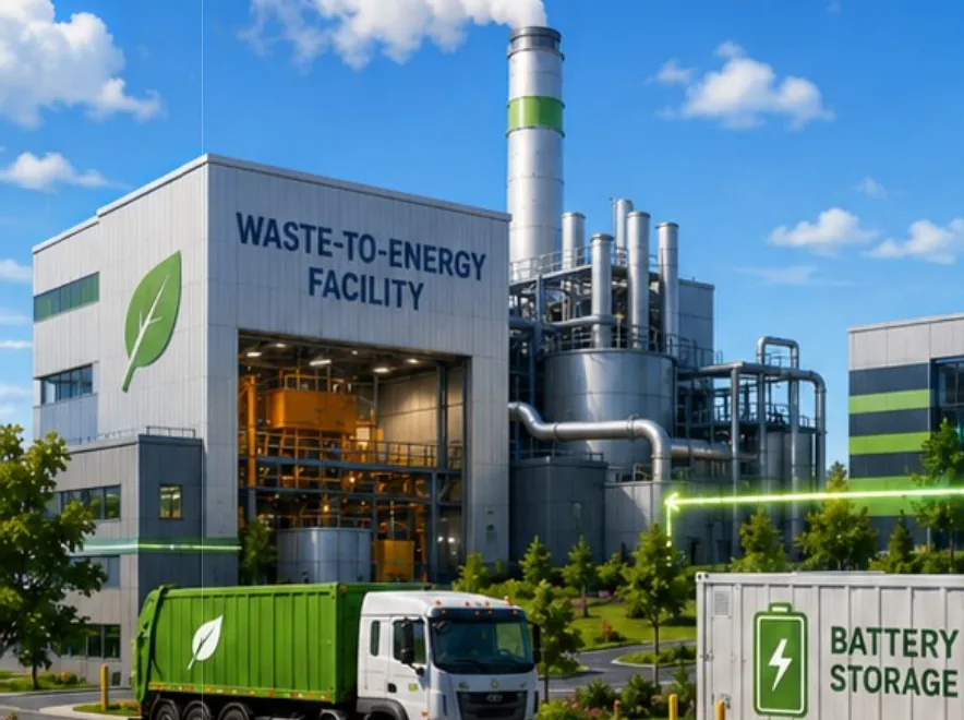Waste-to-energy facility next to a data center campus