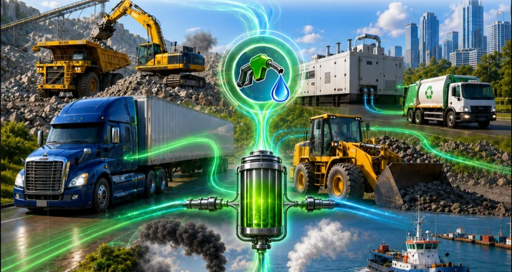 Fuel optimization shown across trucks, mining equipment, a generator and a vessel
